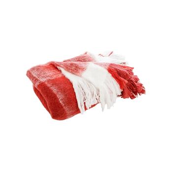 Visuel 1 du produit Plaid à carreaux crème et rouge - 170 x 130 cm