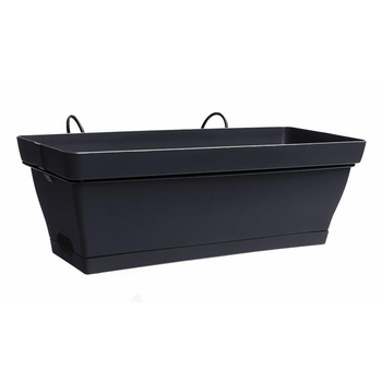 Visuel 1 du produit Jardinière en plastique anthracite avec soucoupe clipsée et support Eda Poetic Roméo – 49 x 28 x 19 cm