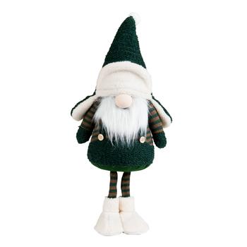 Visuel 1 du produit Peluche décorative de Noël gnome debout chapka en polyester coloris vert et blanc - petit modèle H 65 cm