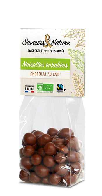 Visuel 1 du produit Sachet de noisettes entières enrobées de chocolat au lait bio Saveur et Nature - 150 g