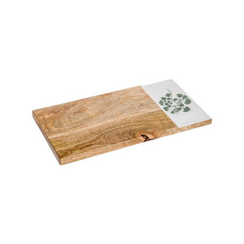 Visuel 1 du produit Petite planche à découper en bois de manguier et décor fleuri blanc/vert - 30 x 15 cm