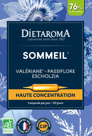 Visuel 1 du produit Complément alimentaire valériane, passiflore, escholtzia CIP bio Dietaroma sommeil - 20 ampoules x 10 ml