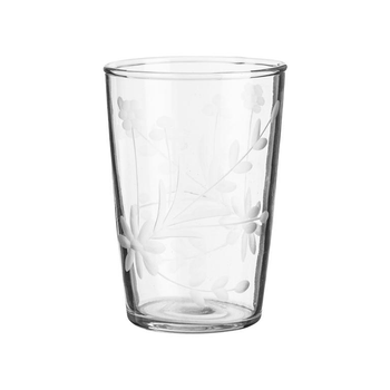 Visuel 1 du produit Gobelet en verre transparent à fleurs gravées - 10,5 x 7,5 cm