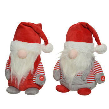 Visuel 1 du produit Peluche animée en polyester coloris rouge gnome de Noël – H 25 cm (produit vendu à l'unité, livré aléatoirement parmi deux modèles)