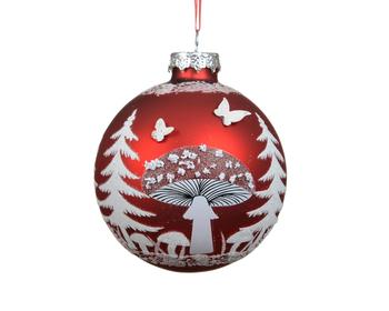 Visuel 1 du produit Boule de Noël en verre rouge avec champignon - Ø 8 cm