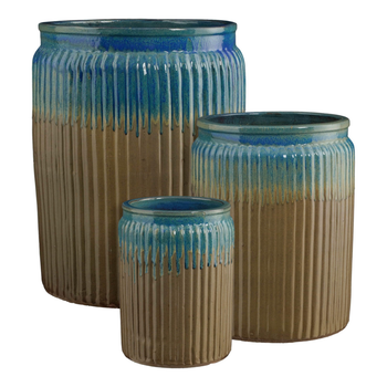 Visuel 1 du produit Pot cylindrique en céramique coloris bleu Edelman Lugano - Ø 39,5 x H 55 cm