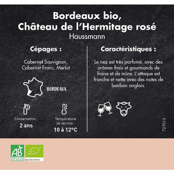 Visuel 1 du produit Vin rosé bio Château de l'Hermitage Bordeaux - 75 cl
