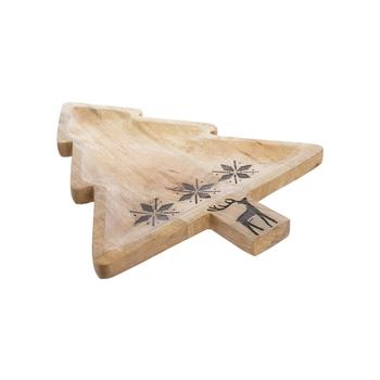 Visuel 1 du produit Plateau forme sapin en bois de manguier naturel à décor flocon - 38 x 32 x 2,5 cm