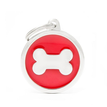 Visuel 1 du produit Médaille classic grand cercle os rouge pour chien en acier
