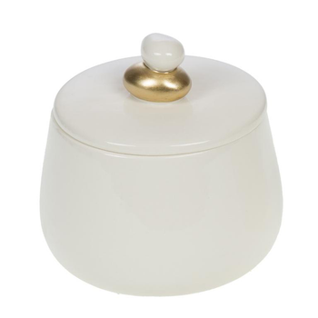 Visuel 1 du produit Boîte blanche ronde en céramique émaillée avec détail or Dorine - 11 x 10,5 x 11 cm