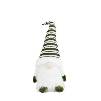 Visuel 1 du produit Peluche décorative de Noël gnome assis bonnet rayé en polyester coloris vert et blanc - H 45 cm