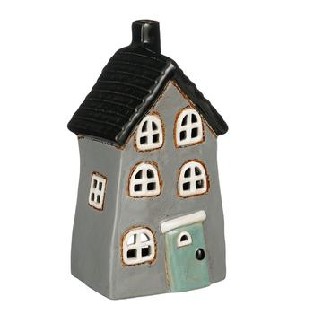 Visuel 1 du produit Photophore maison en grès gris - 11,5 x 9 x 21 cm