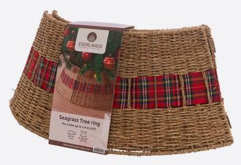 Visuel 1 du produit Cache-pied pour sapin de Noël de 240 cm motif tartan en osier - Ø 70 x H 28 cm