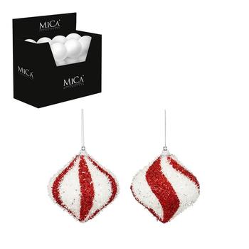 Visuel 1 du produit Ensemble de 24 ornements oignon en plastique rouge et blanc - Ø 8 x H 9 cm