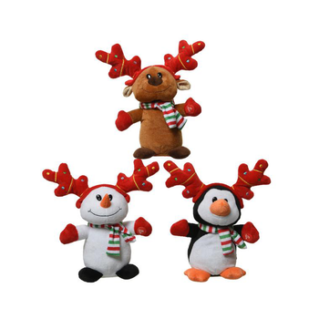 Visuel 1 du produit Peluche animée en polyester coloris multicolore personnage de Noël – H 25 cm (produit vendu à l'unité, livré aléatoirement parmi trois modèles)