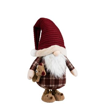 Visuel 1 du produit Peluche décorative de Noël gnome tartan chaussons ours en polyester coloris rouge - petit modèle H 60 cm