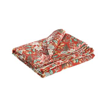 Visuel 1 du produit Nappe rouge en PE/coton à motifs roses, blancs et verts Poinsettia - 150 x 250 cm
