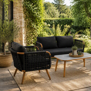Visuel 2 du produit Salon de jardin en aluminium coloris noir Taormina - 4 éléments (canapé, table basse et deux fauteuils)