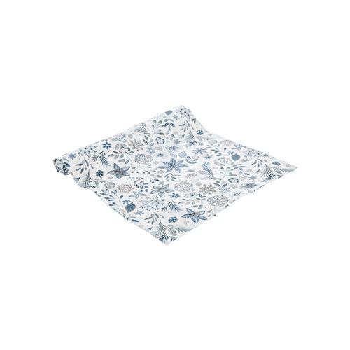 Visuel 1 du produit Chemin de table en coton et polyéthylène blanc à fleurs bleues Givre - 150 x 50 cm
