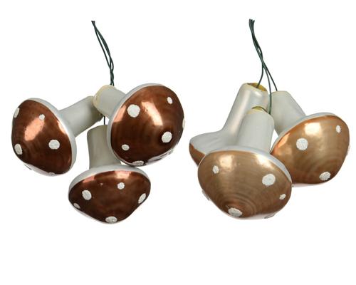 Visuel 1 du produit Ensemble de 3 champignons sur fil DIY en verre marron à pois blancs - Ø 3,2 x H 4,1 cm