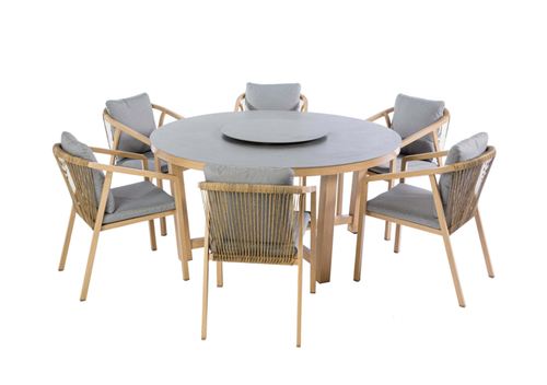 Visuel 3 du produit Table ronde Kentia coloris gris en aluminium et bois - Ø 159 cm x H76 cm
