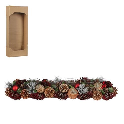 Visuel 1 du produit Centre de table façon couronne en mousse avec pommes de pin et boules Eton - 54 x 16,5 x 10 cm