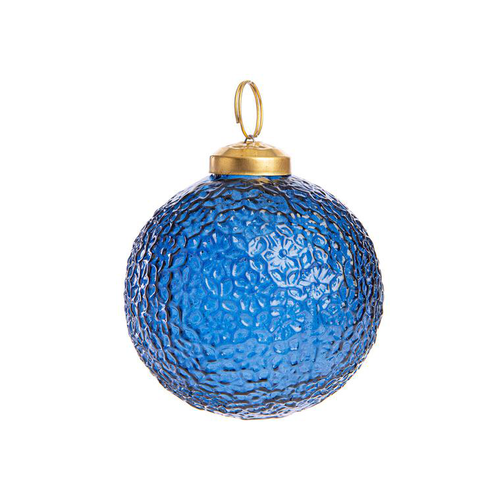 Visuel 1 du produit Suspension boule texturée coloris bleu en verre - 7,5 x 7,5 cm