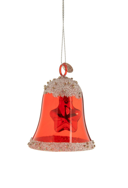 Visuel 1 du produit Cloche en verre transparent Rouge paillettes et étoile - 6,20 x 6,20 x 7,50 cm