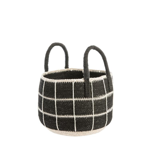 Visuel 1 du produit Panière de rangement ronde à carreaux coloris multicolore en osier - 24 x 24 x 28 cm