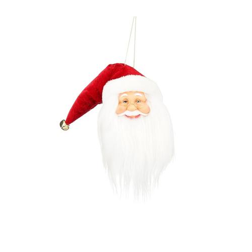 Visuel 1 du produit Tête de Père Noël à suspendre à barbe blanche et bonnet rouge - 12 x 6 x 35 cm