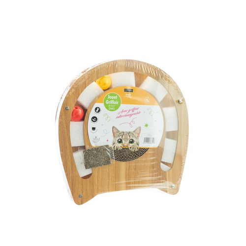 Visuel 1 du produit Jouet pour chat coloris beige Wouapy Cabeza aire de jeux avec griffoir – 36 x 4,5 x 34 cm