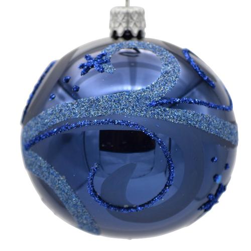 Visuel 1 du produit Boule de Noël en verre bleu vif texturé - Ø 7 cm