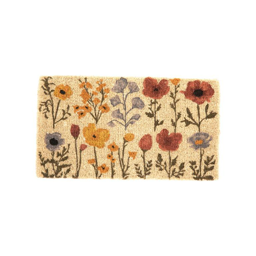 Visuel 1 du produit Paillasson en fibre de coco motif herbier multicolore - 72 x 40 cm