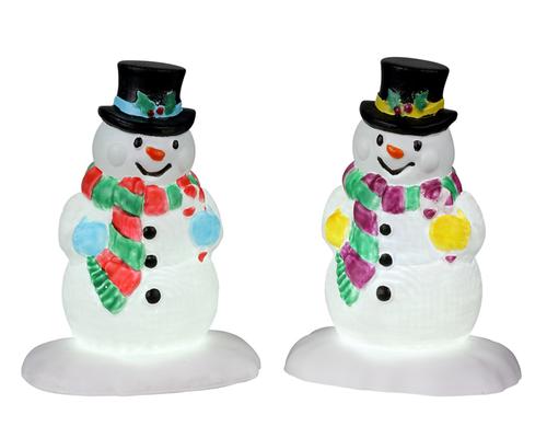 Visuel 1 du produit Personnages pour village de Noël bonhommes de neige aux chapeaux de houx lumineux en plastique coloris multicolore à piles Lemax - H 7,3 cm