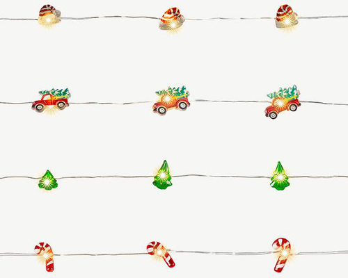 Visuel 1 du produit Guirlande lumineuse avec motif coloré de Noël à 20 micro-LED blanc chaud et câble argent sur piles - 1,90 m