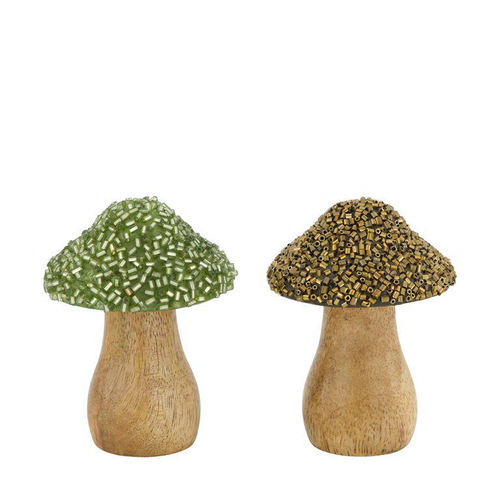 Visuel 1 du produit Champignon en bois de manguier avec chapeau en perles - Ø 5,5 x 8 cm