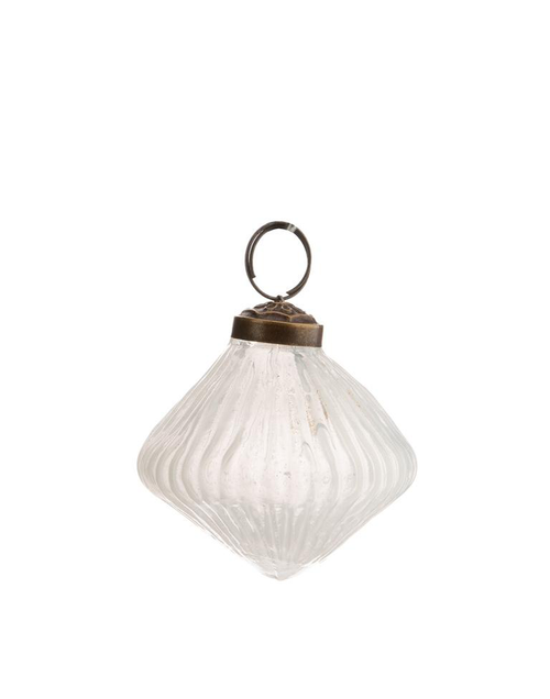 Visuel 1 du produit Suspension boule décorative losange striée coloris blanc en verre et métal - Ø 7,5 cm