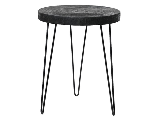 Visuel 1 du produit Tabouret gravé cœur coloris noir en bois paulownia - Ø 30 cm