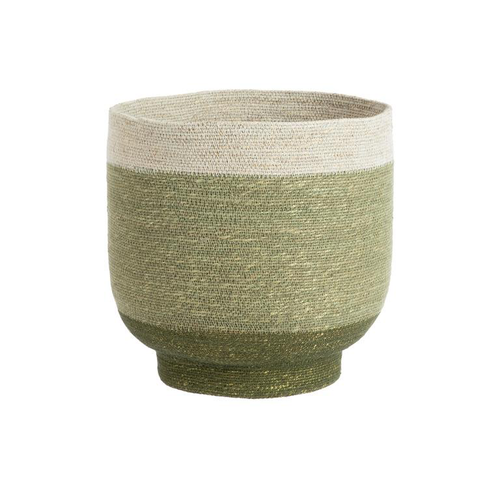 Visuel 1 du produit Panière ronde à base rétrécie en osier vert bordé de blanc - Ø 35 x H 37 cm