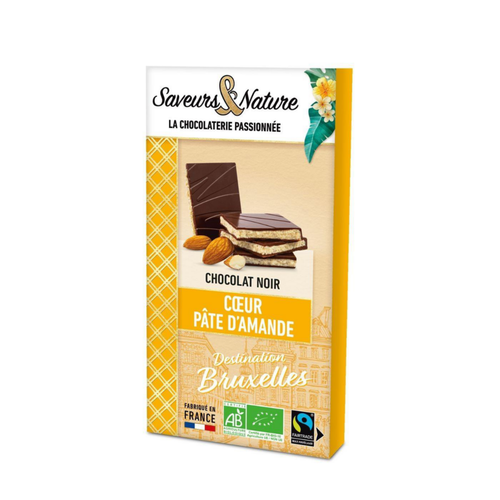 Visuel 1 du produit Tablette chocolat noir fourrée à la pâte d’amande bio Saveurs et Nature - 90 g