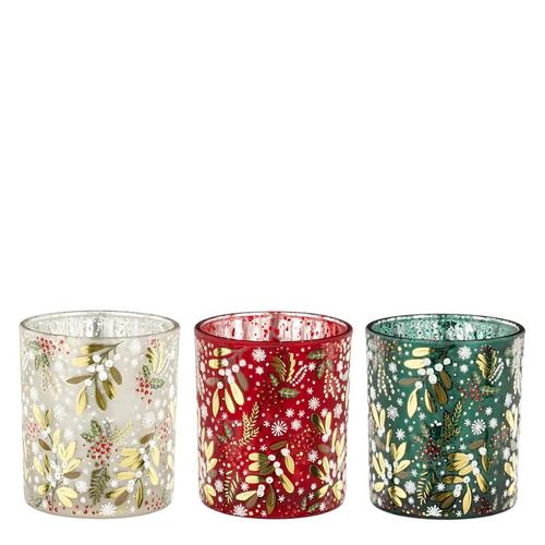 Visuel 1 du produit Porte-bougie en verre à motif houx - Ø 7 x H 8 cm