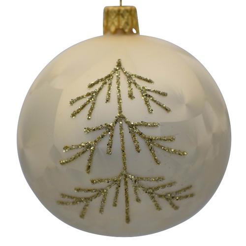 Visuel 1 du produit Boule de Noël en verre blanche avec motif arbre or - Ø 7 cm