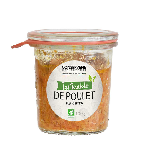 Visuel 1 du produit Tartinable de poulet au curry bio en bocal Conserverie des Saveurs – 100 g