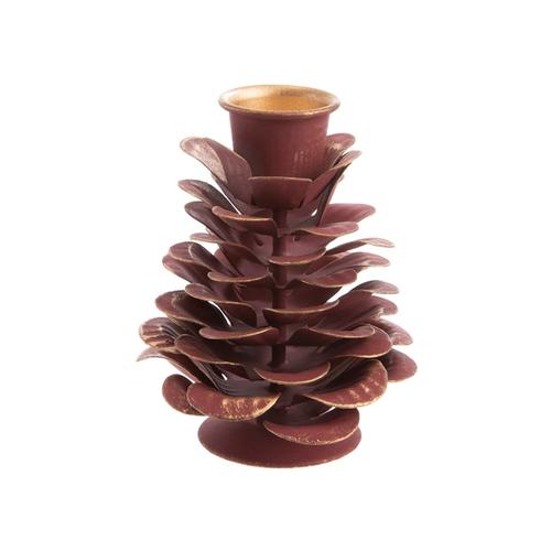 Visuel 1 du produit Bougeoir pomme de pin en métal bordeaux - Ø 7 x H 8,5 cm