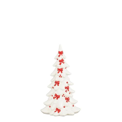 Visuel 1 du produit Sapin en céramique blanche à nœuds décoratifs rouges - 14,5 x 10,5 x 26 cm