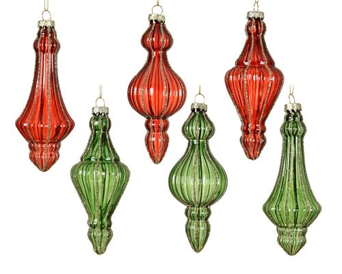 Visuel 1 du produit Ornement à suspendre en verre coloré à lignes pailletées - 6 x 6 x 4,9 cm
