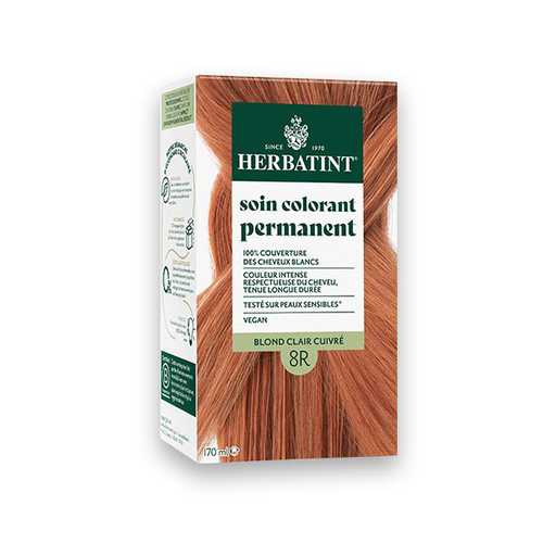 Visuel 1 du produit Coloration permanente pour cheveux blond clair cuivré 8R aux extraits végétaux biologiques vegan Herbatint - 170 ml