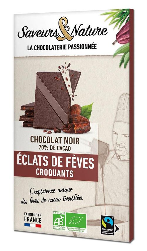 Visuel 1 du produit Tablette de chocolat noir 70% éclats de fèves bio Saveur et Nature - 80 g