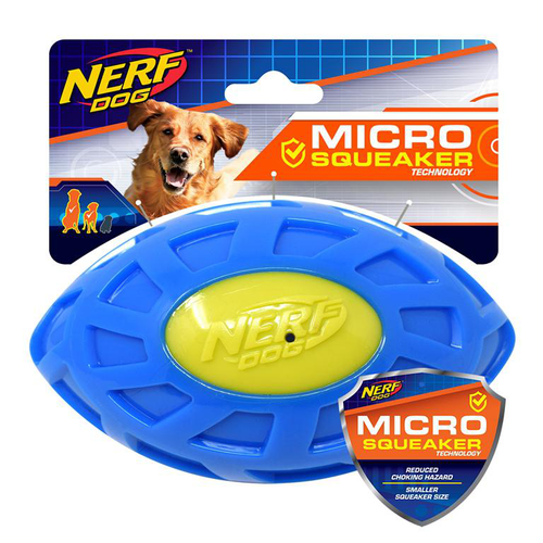 Visuel 1 du produit Jouet pour chien coloris bleu et jaune balle à siffler Nerf Micro Exo Football