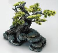 Visuel 1 du produit Décor d'aquarium pierre bonsai coloris vert en résine de polyester - 16,5 x 16,5 x 18 cm